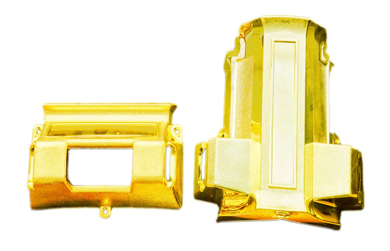 Complete coffin hardware kit laid out with handles, caps and crucifixes
